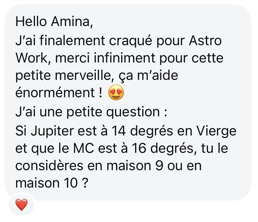 Message d'une élève Astro Work : question sur Jupiter et le MC
